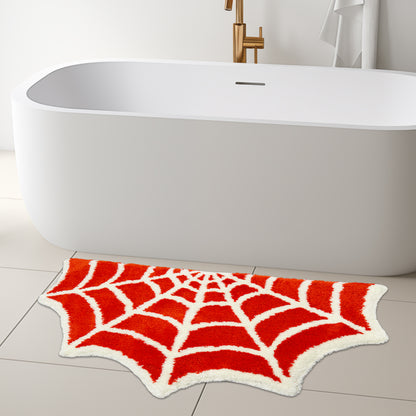 Feblilac Orange Spider Web Halloween Tufted Bath Mat