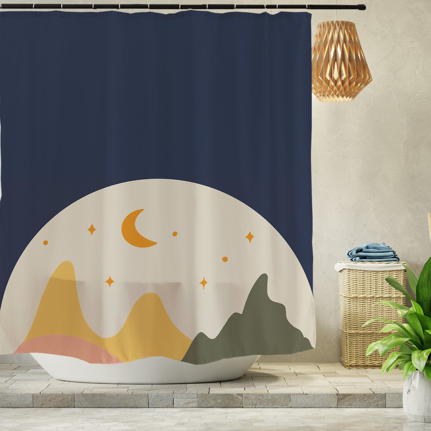 Feblilac  Brown Background Moon Mountains  Shower Curtain with Hooks