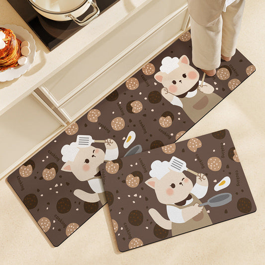 Feblilac Cartoon Bear and Cookie PVC Leather Kitchen Mat