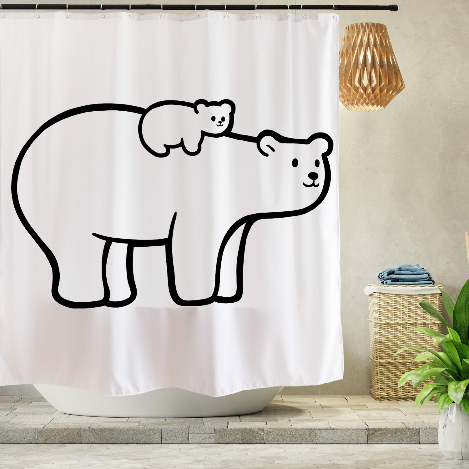 Feblilac Polar Bear Mother and Child Shower Curtain with Hooks