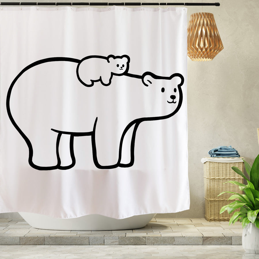 Feblilac Polar Bear Mother and Child Shower Curtain with Hooks - view 2