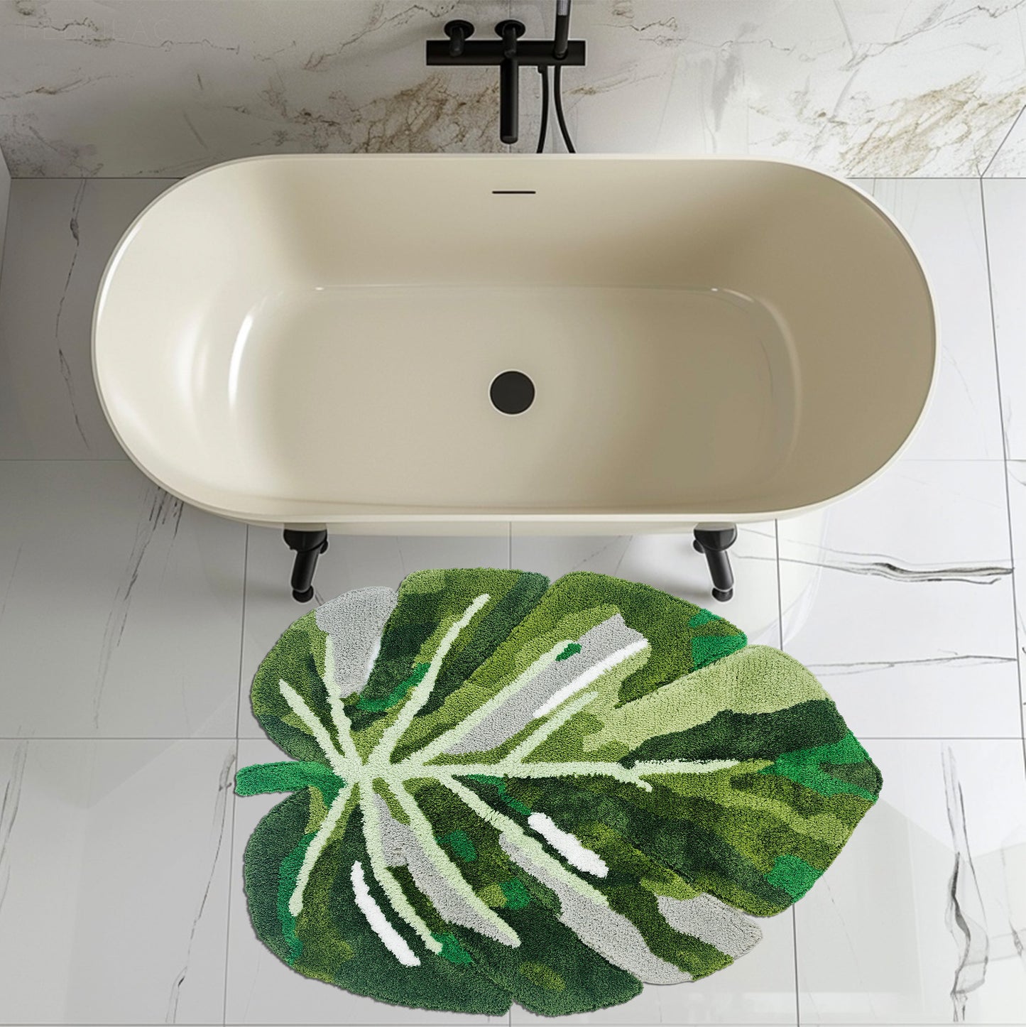 Feblilac Extra Large Green Monstera Tufted Bath Mat