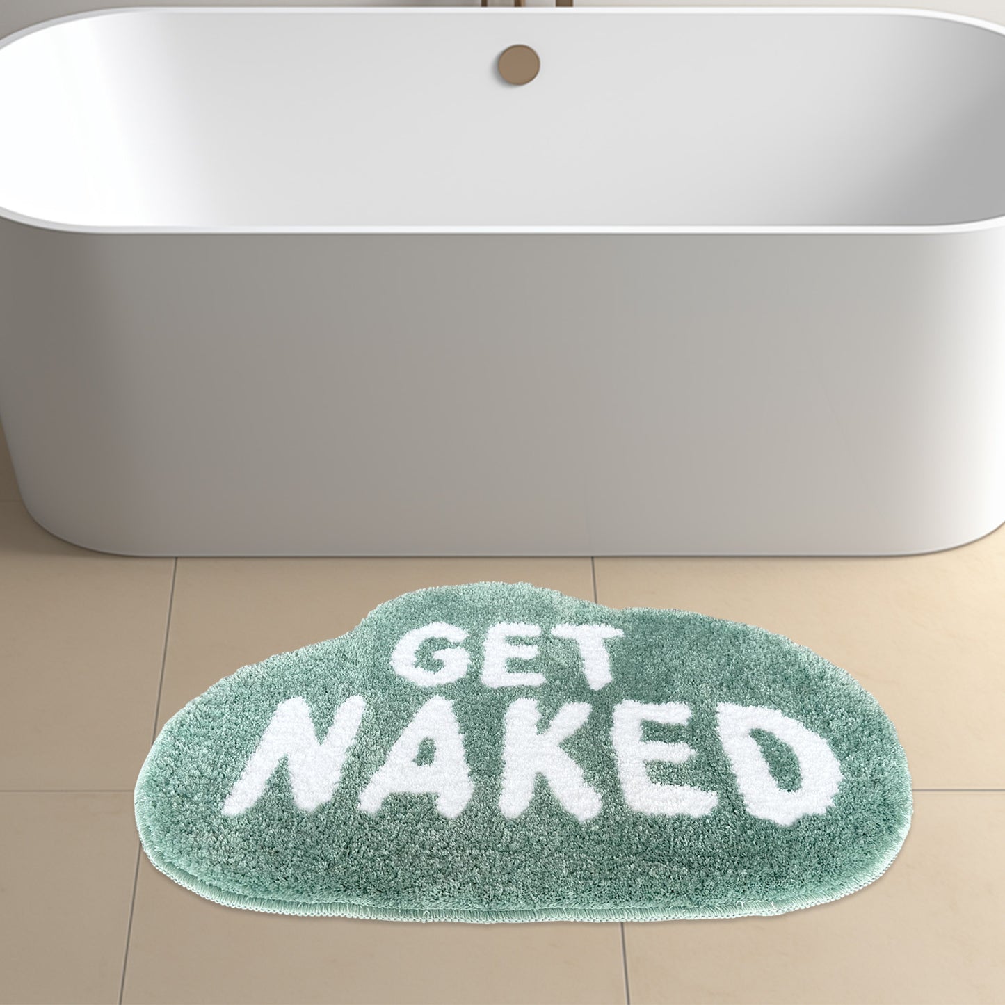 Feblilac White Letter GET Naked Cloud Tufted Bath Mat