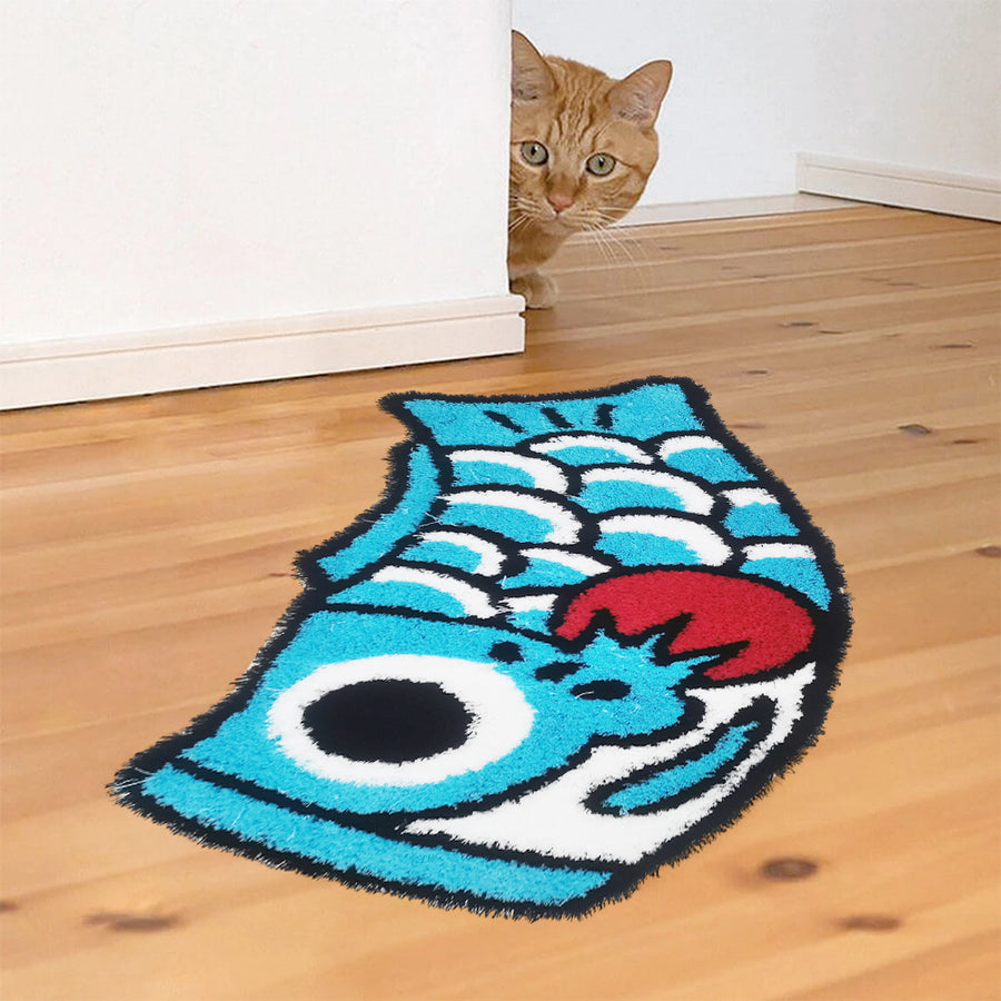 Feblilac Cute Light Blue and Red Koi Fish Bath Mat - view 2