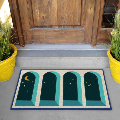 Feblilac Blue Background Window Night Sky PVC Coil Door Mat