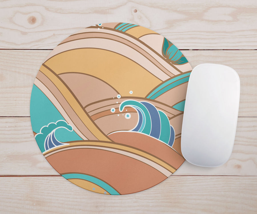 Feblilac Yellow and Blue Japanese Waves Mouse Pad - view 2