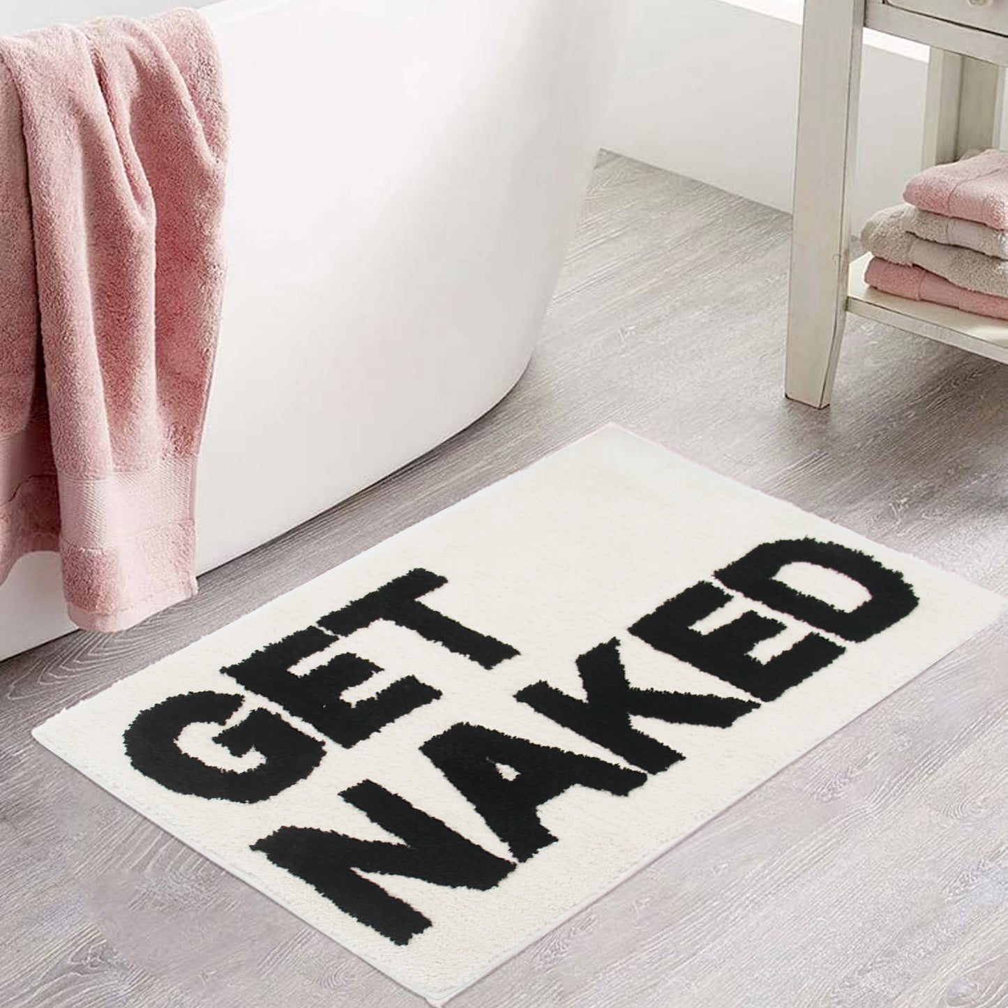 Feblilac Beige Get Naked Bath Mat, Cute Bathroom Rug - Feblilac® Mat