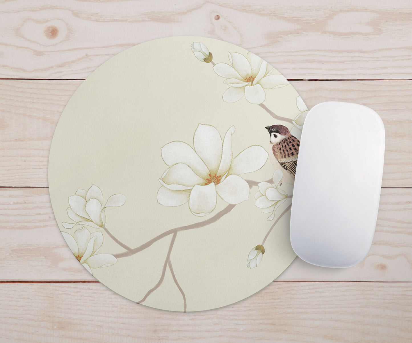 Feblilac Sparrow Magnolia Flower Mouse Pad