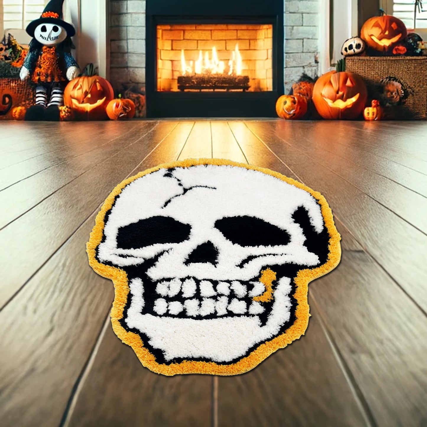 Feblilac Skull Tufted Bath Mat Funny Halloween Non-slip Bathroom Rug