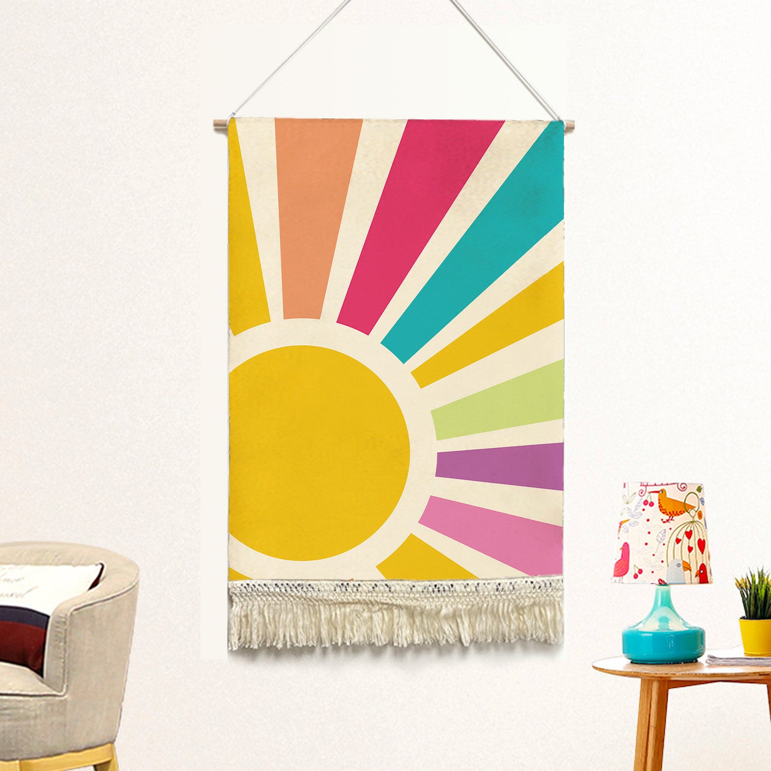 Feblilac Rainbow Sun Rays Handmade Macrame Hanging Wall Decor Art