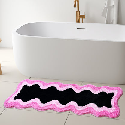 Feblilac Black Pink Wave Bedroom Rug Long Runner, Rug for Bedside Bathroom