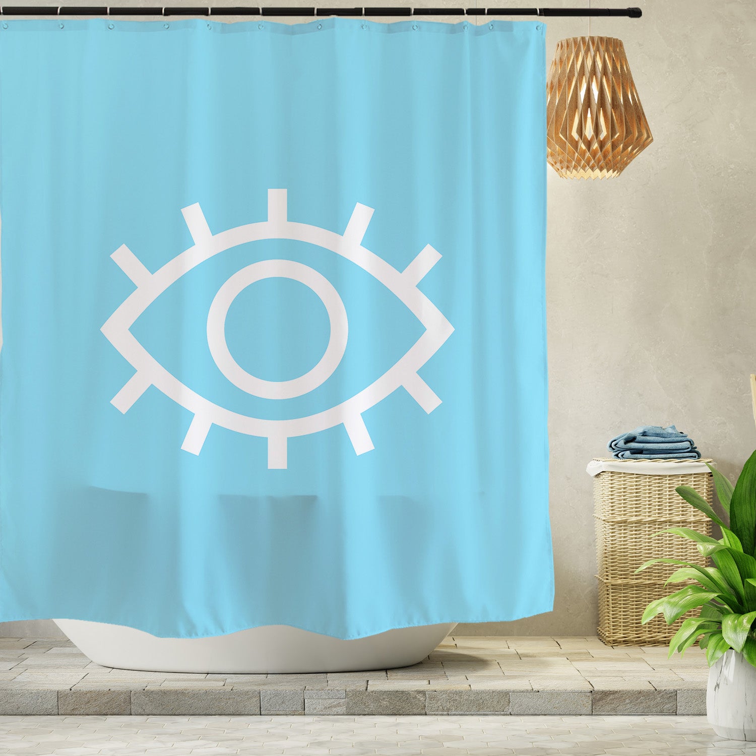 Feblilac the Eye of the Blue Devil Shower Curtain with Hooks