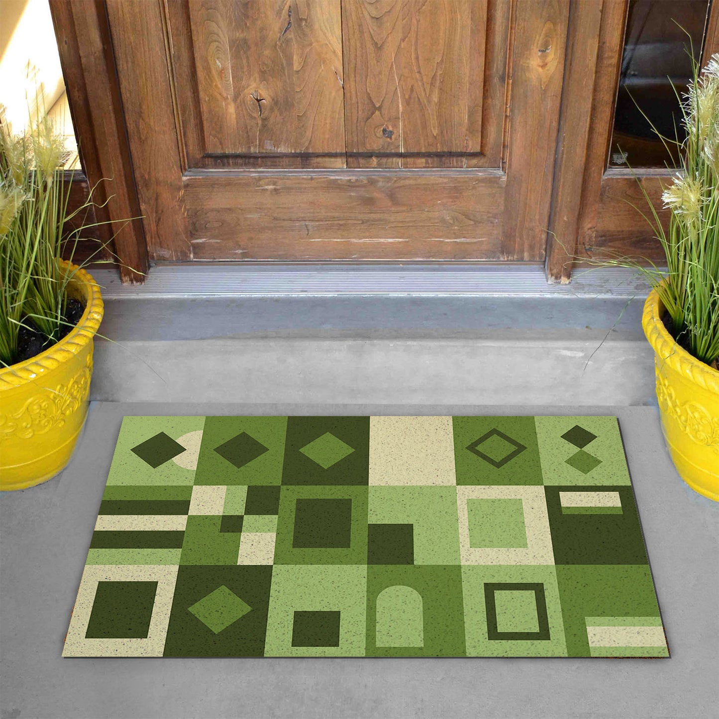 Feblilac Green Geometric Grid PVC Coil Door Mat