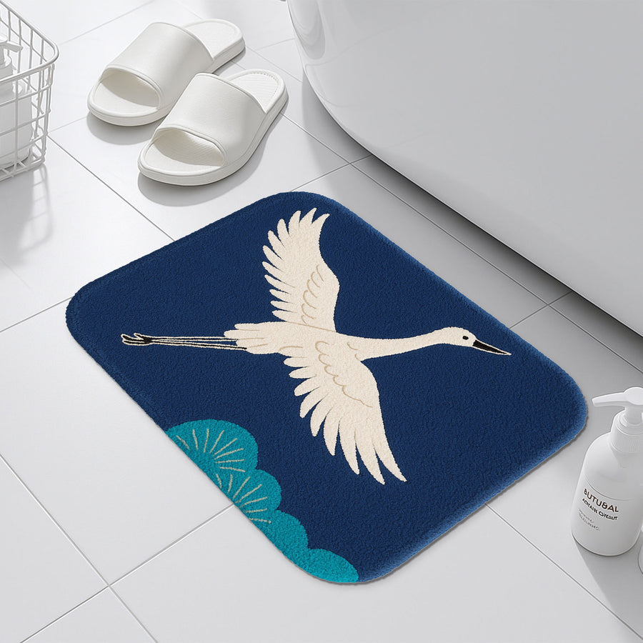 Feblilac Elegant Japanese Crane Tufted Bath Mat – Blue Sky Design, Soft & Absorbent Rug - view 3