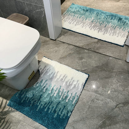 Feblilac Abstract Waves Tufted Bathroom Mat Toilet U-Shaped Floor Mat