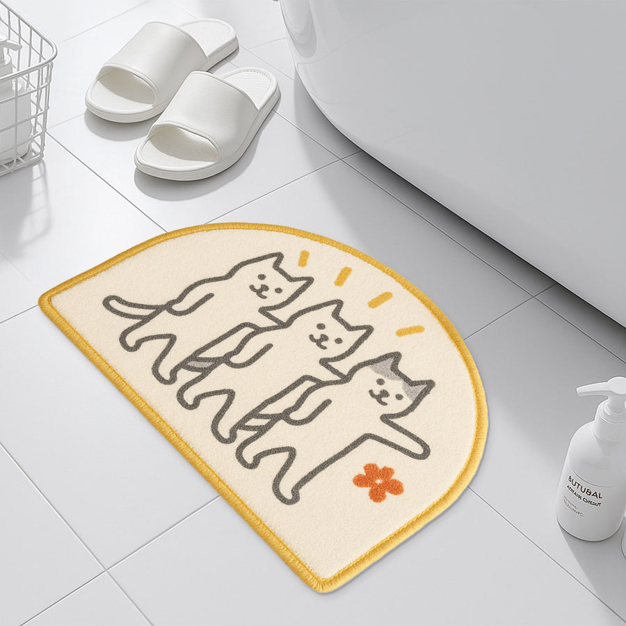 Cute Cat Trio Semi-Circle Bath Mat – Soft & Absorbent Flannel Rug - view 3
