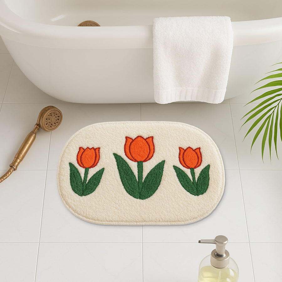 Tulip Blossom Oval Bath Mat – Soft & Decorative Floral Rug - view 3