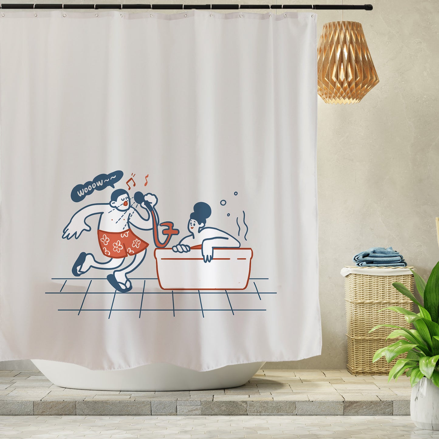 Feblilac Bath Singing Couple Shower Curtain with Hooks