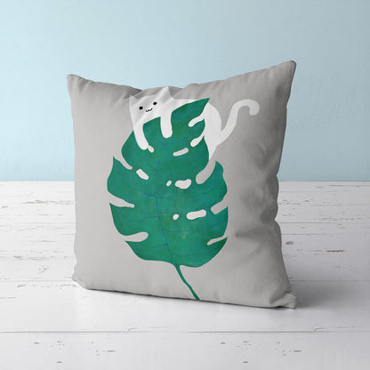 Feblilac Cat and Monstera Cushion Covers Throw Pillow Covers