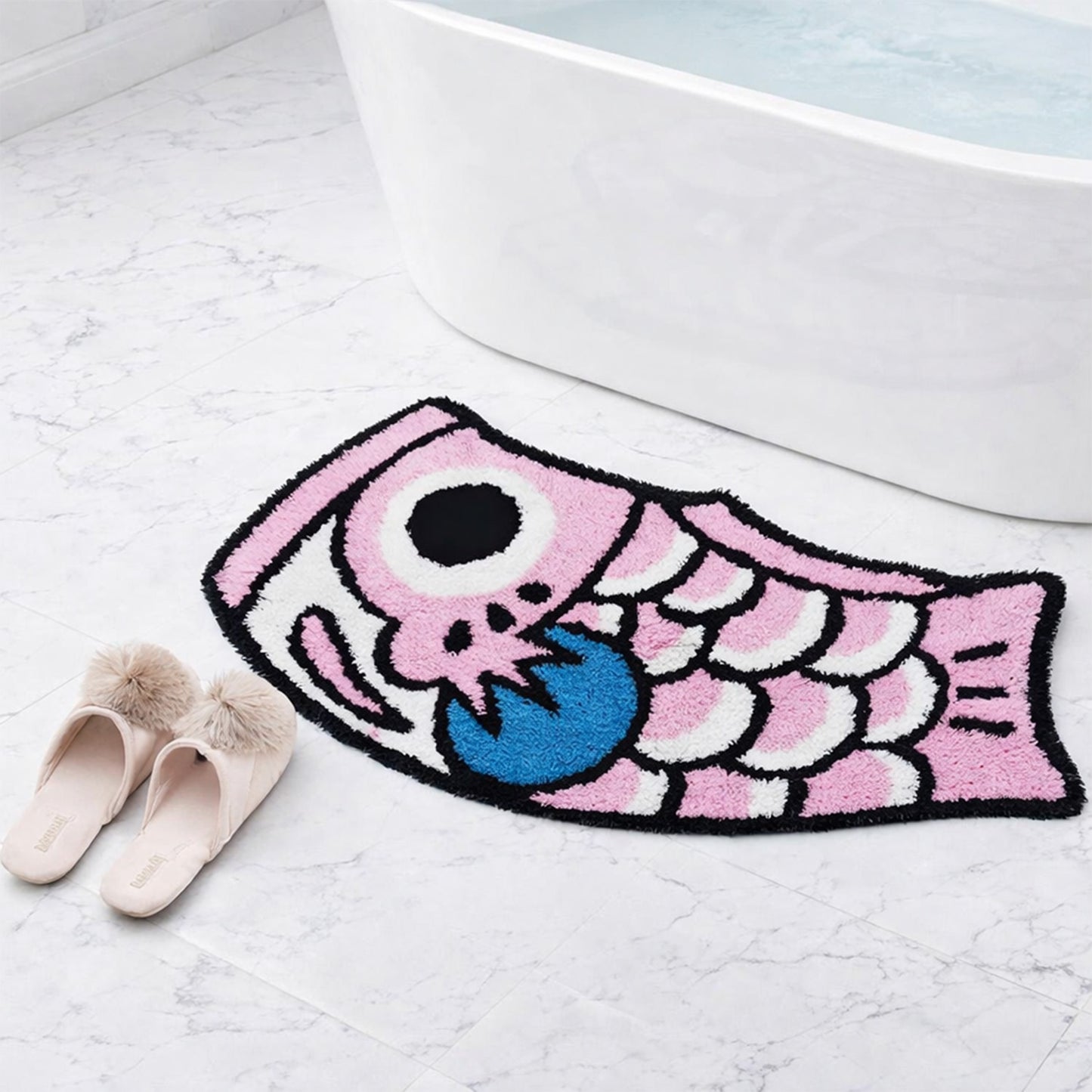 Feblilac Cute Pink and Blue Koi Fish Bath Mat