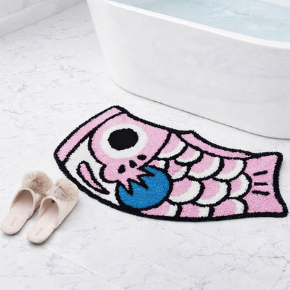 Feblilac Cute Pink and Blue Koi Fish Bath Mat