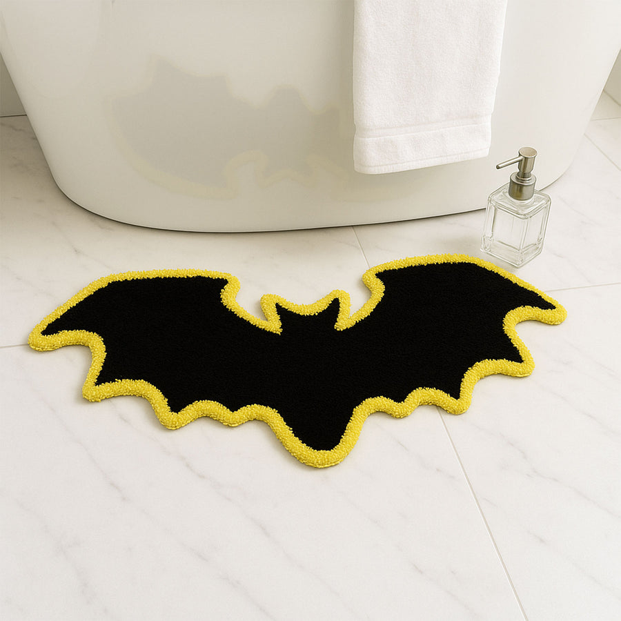 Feblilac Halloween Bat Shaped Bath Mat – Black & Yellow Tufted Rug, Non-Slip, Soft & Absorbent - view 2