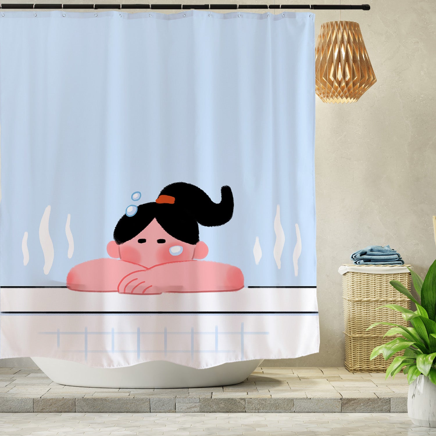 Feblilac Take a Bath Girl Shower Curtain with Hooks