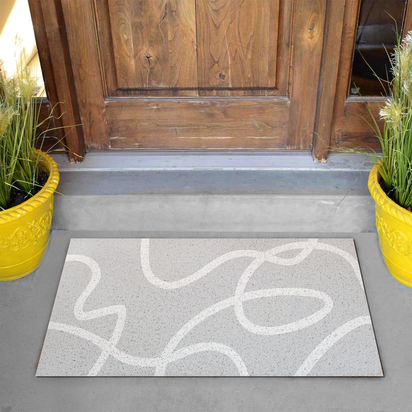 Feblilac Gray Background White Curves PVC Coil Door Mat