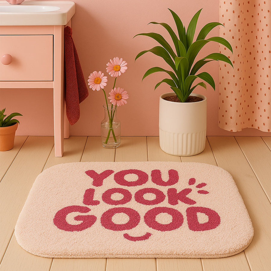 Feblilac Pink You Look Good Smiley Face Tufted Bath Mat - view 2