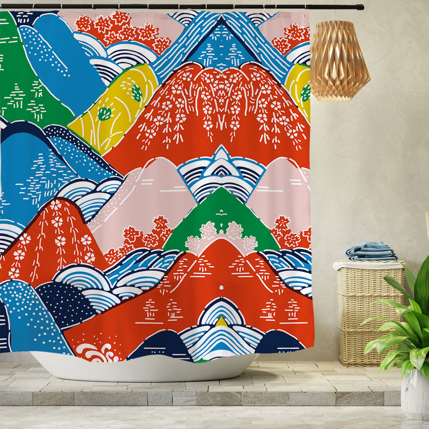 Feblilac Colorful Mountains Shower Curtain with Hooks