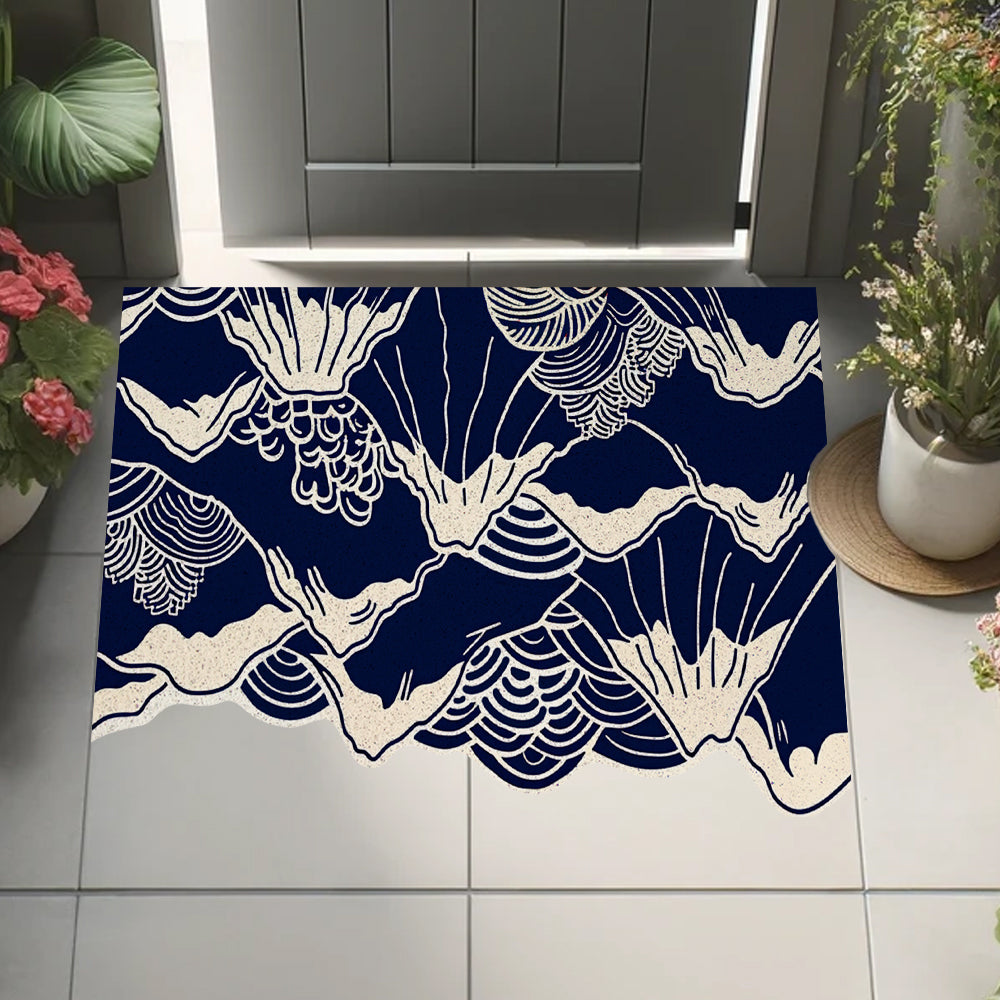 Feblilac Blue Simple Japanese Mountain PVC Coil Door Mat