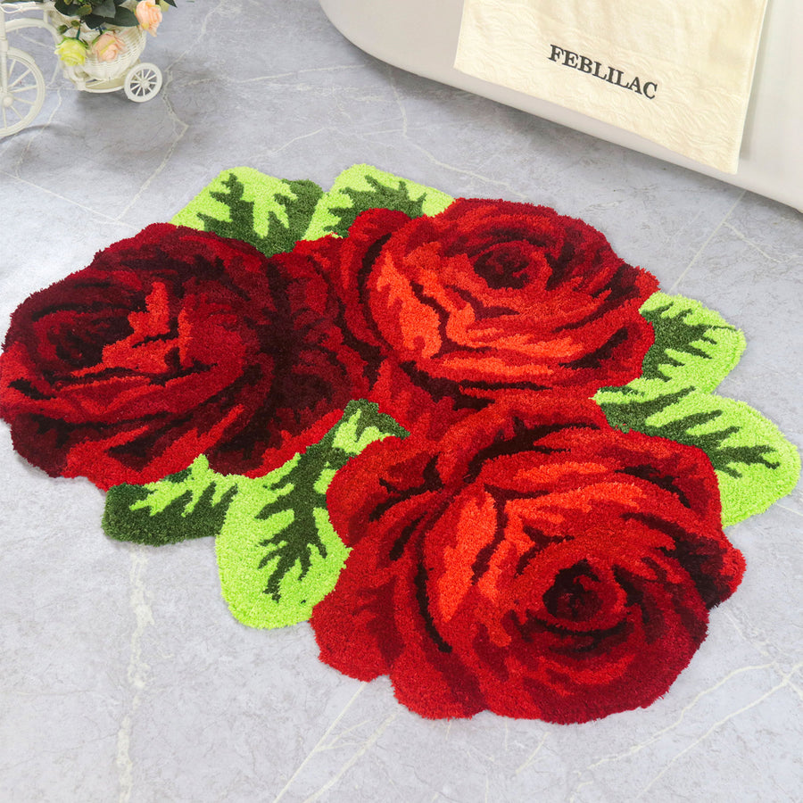 Feblilac 3 Red Flowers Tufted Bath Mat - view 2
