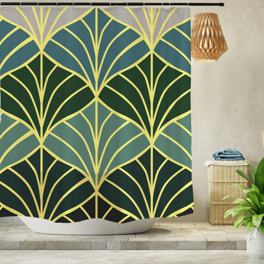 Feblilac Golden Green Ginkgo Leaves Shower Curtain with Hooks - view 2