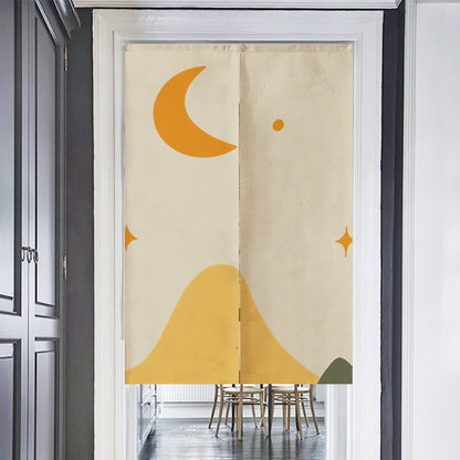 Feblilac Brown Background Moon Mountains Door Curtain