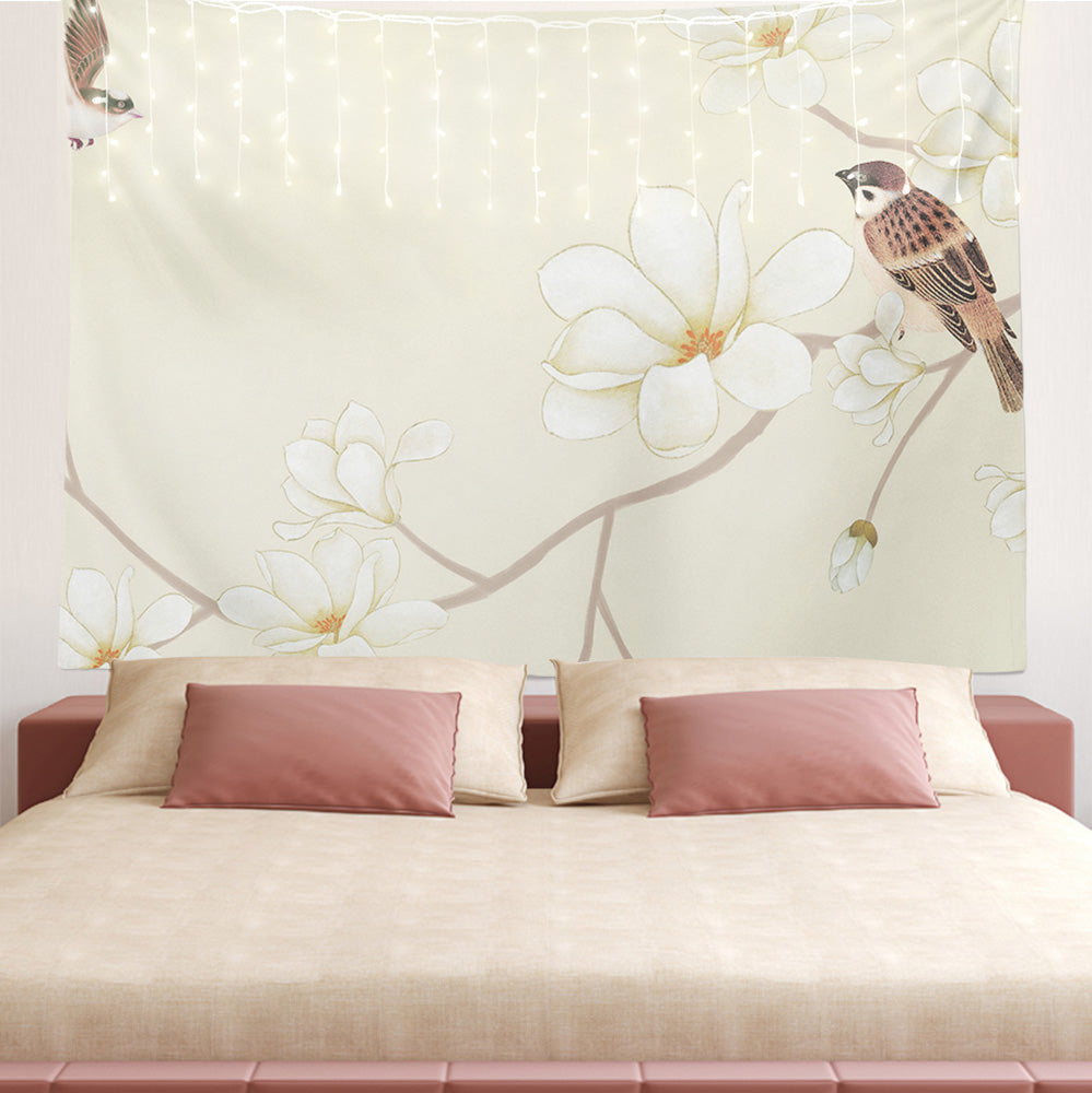 Feblilac Sparrow Magnolia Flower Tapestry