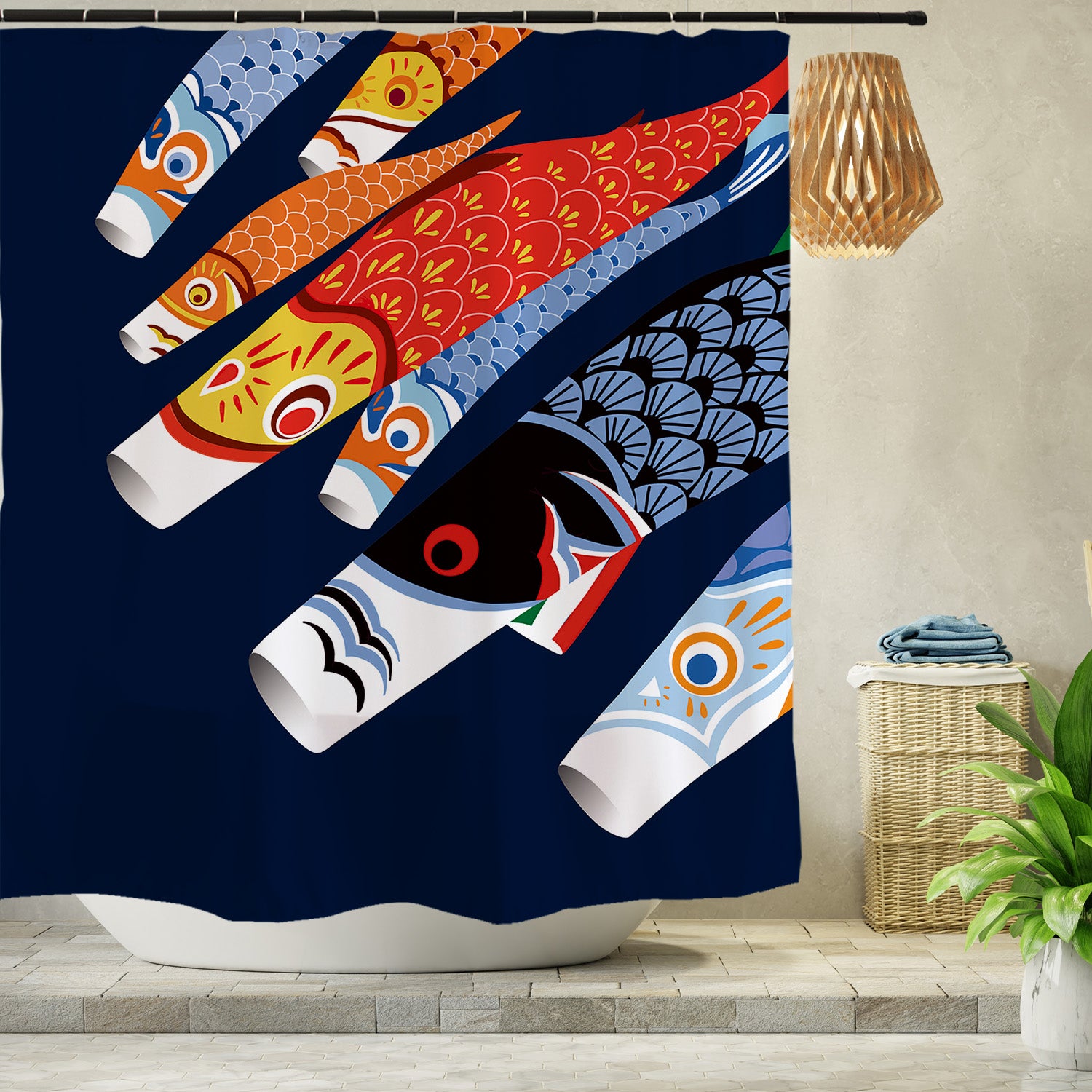 Feblilac Colorful Koi Flags Shower Curtain with Hooks