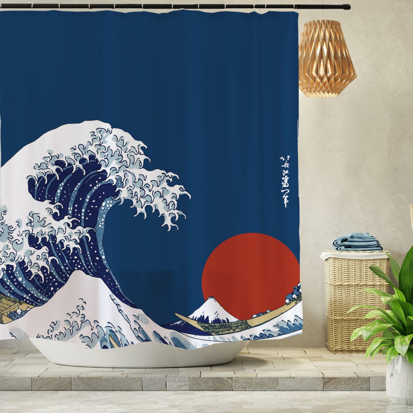 Feblilac Waves and the Sun Ukiyoe Kanagawa Shower Curtain @Frank’s design