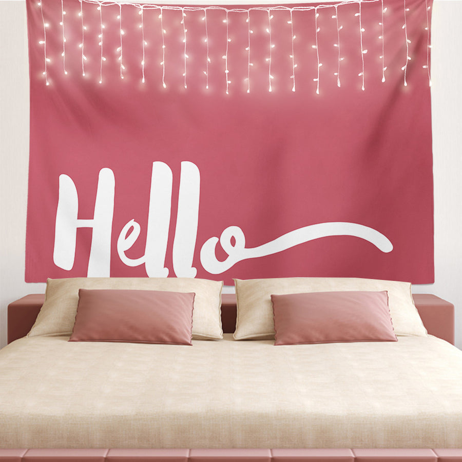 Feblilac Red Background Hello Tapestry - view 2
