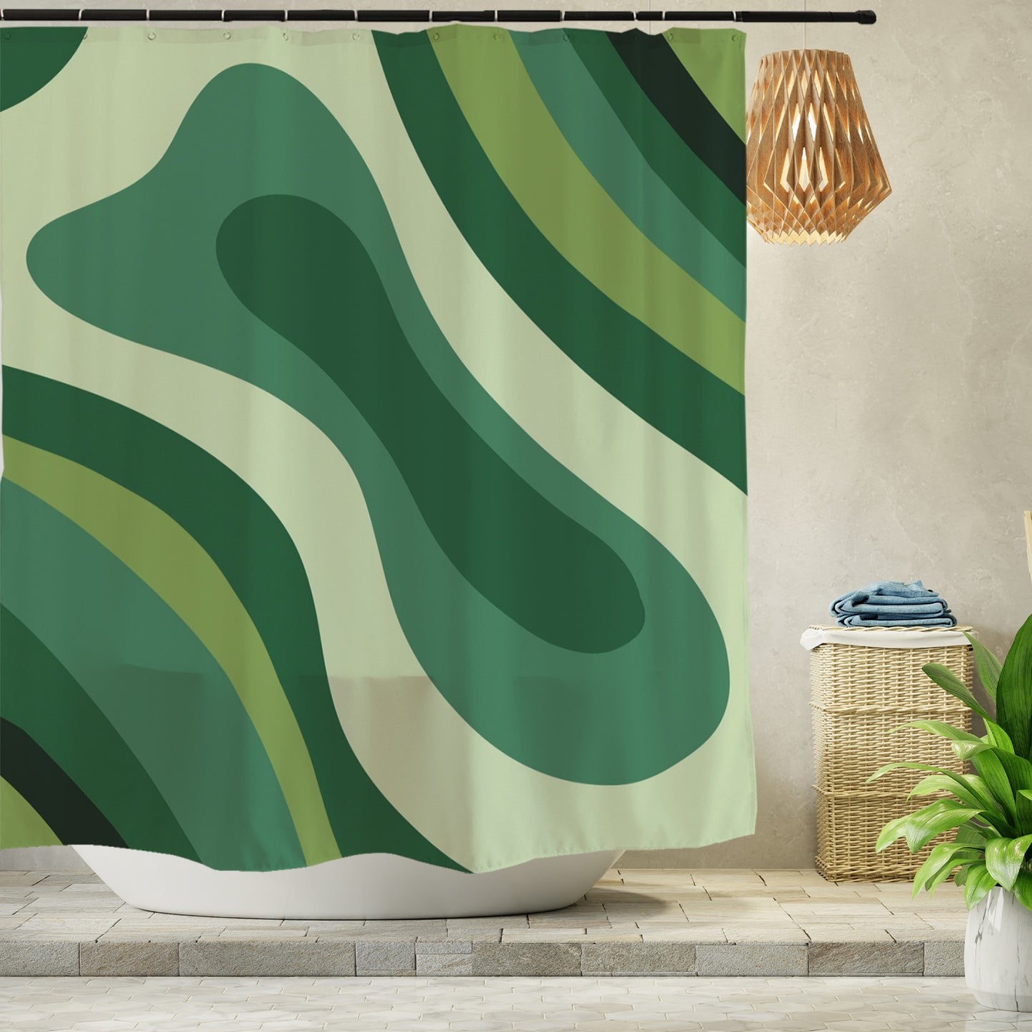 Feblilac Green Dizzy Shower Curtain