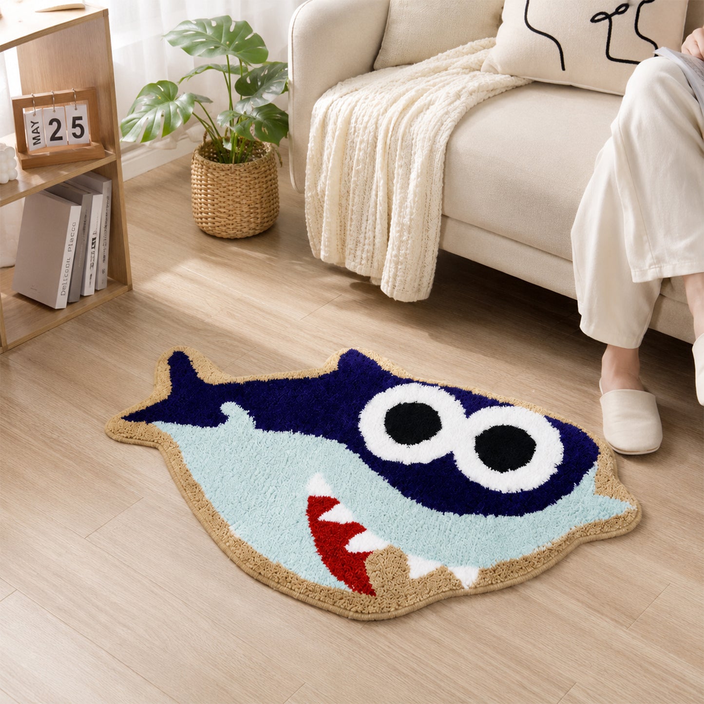 Feblilac Cute Shark Bath Mat for Kids Bathroom