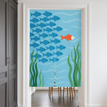 Feblilac Fish Door Curtain – Unique Blue & Orange Ocean Design Room Divider
