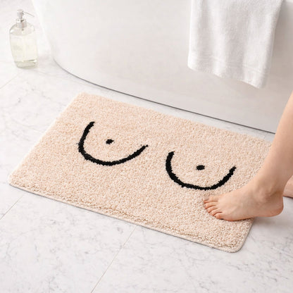 Feblilac Smiley Boobs Bath Mat | Absorbent Non-Slip Bathroom Rug (Cream & Black)