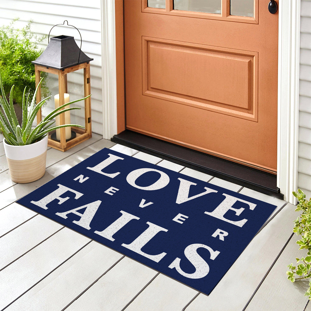 Feblilac Blue Background Love Never Falls PVC Coil Door Mat