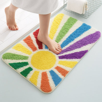 Feblilac Rainbow Sun Rays Tufted Bath Mat