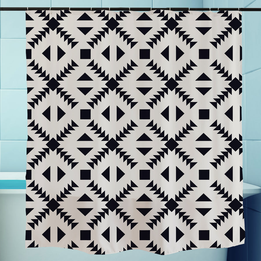 Feblilac Black and White Diamond Pattern Shower Curtain with Hooks - view 2