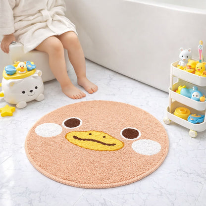Feblilac Cute Duck Face Round Bath Mat – Soft Plush Kids Bathroom Rug, Non-Slip & Absorbent