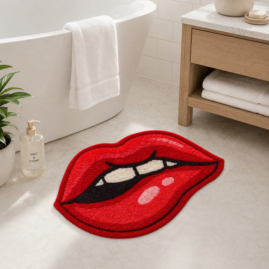 Feblilac Red Lips Tufted Bath Mat – Fun Shaped Bathroom Rug - view 2