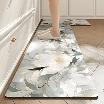 Feblilac White Flowers PVC Leather Kitchen Mat