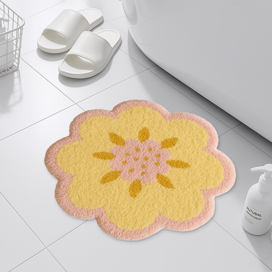 Feblilac Yellow Flower Tufted Bath Mat – Cute Floral Shape, Soft & Cozy Bathroom Rug - view 3