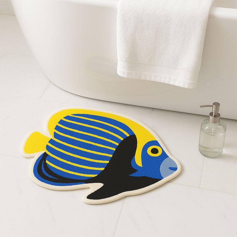 Feblilac Yellow, Black and Blue Tropical Angel Fish Tufted Bath Mat - view 3